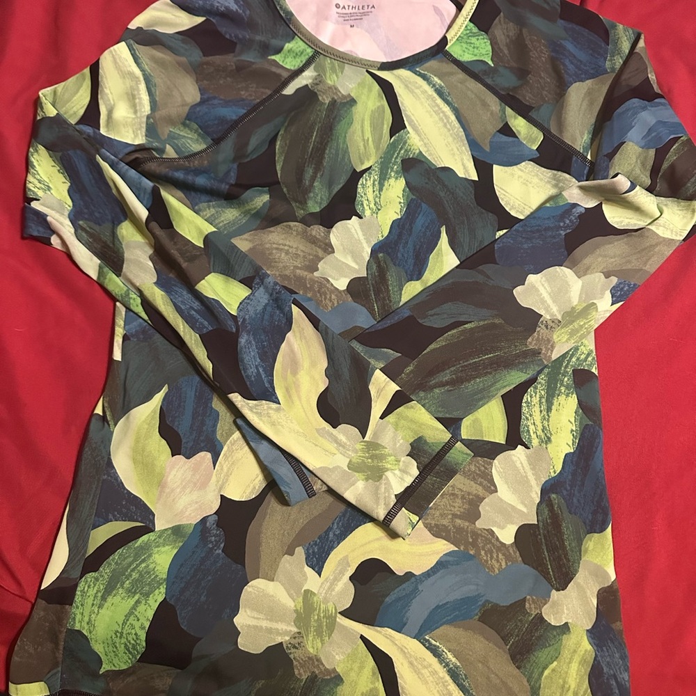 Athleta Blue, Green & Black Performance Long Sleeve Top
